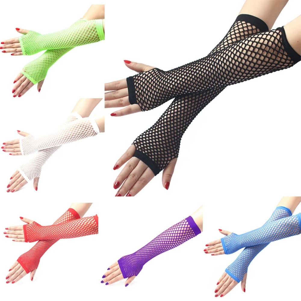 Fingerless Glove Knit - Neon visnet lange vingerloze handschoenen voor