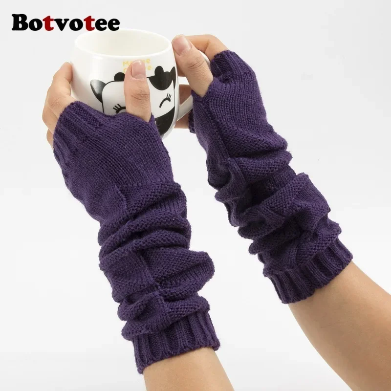 Fingerless Glove Knit - Botvotee Y2k Chunky Knit Armwarmers Vingerloze
