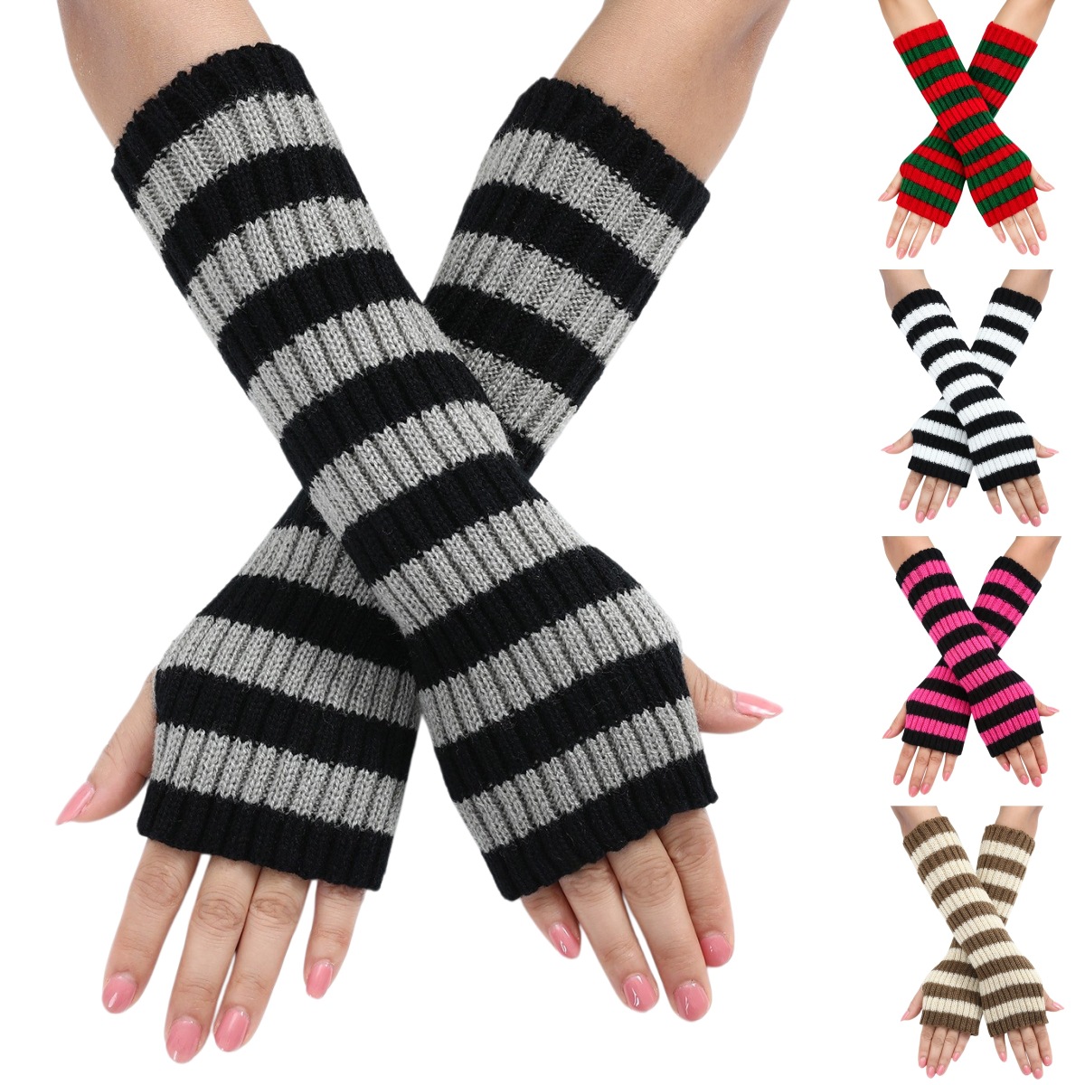 Y2K Gestreepte Vingerloze Armw - Fingerless Glove Knit recensie en prijs